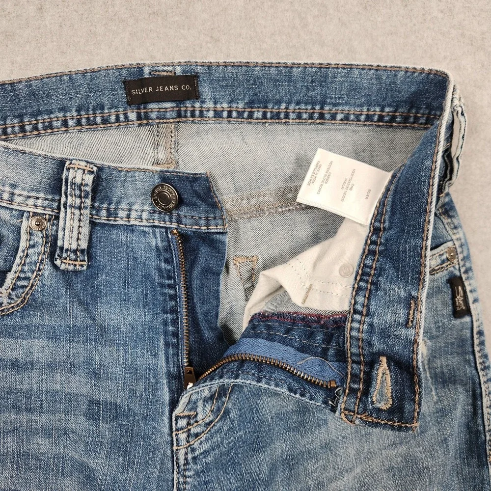 Silver Jeans 30x30 Blue Craig Relaxed Bootcut Stretch Light Wash Western Whisker